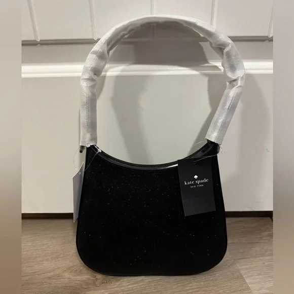 Kate Spade Black Sparkly Textured Shoulder Bag with Crescent Design NWT - Picture 9 of 12